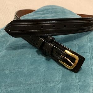 DON HUME B112 Black Belt 38 Leather Brass Buckle Snaps Western Uniform Vintage